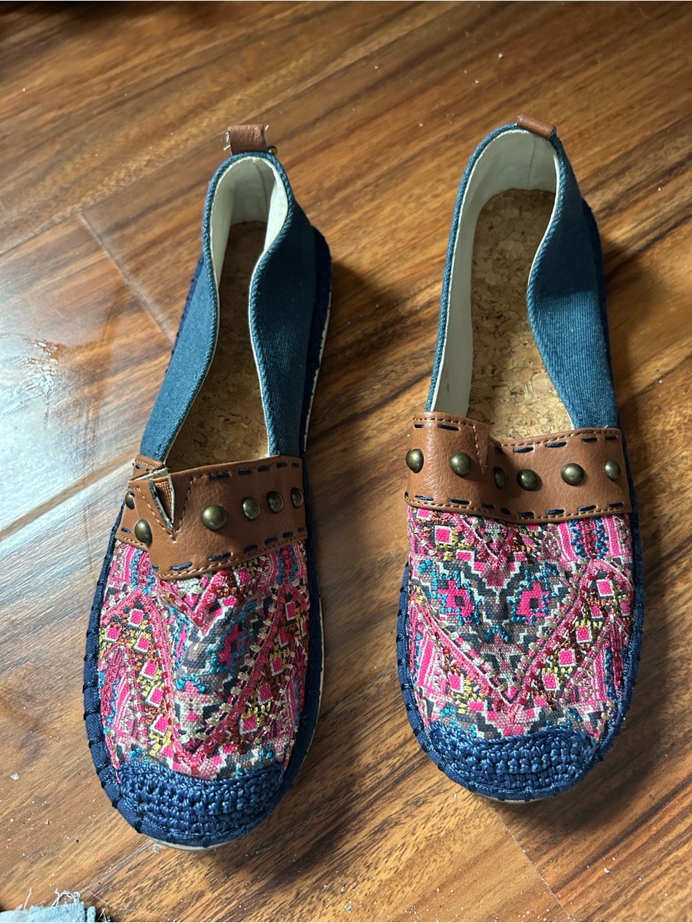 The Sak Navy Denim & Multicolor Embroidered Slip-On Loafers